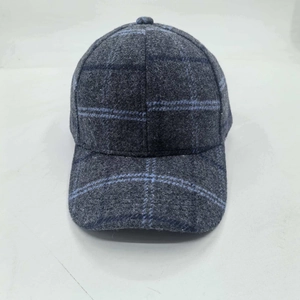 Winter plaid baseball cap with warm ear flaps in dark grey wool blend for men and women