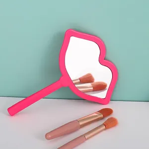 Lip Shaped Handheld Makeup Mirror Creative Portable Vanity Mirror With Handle ABS Plastic High Definition For Women Girls