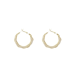 Elegant gold twisted hoop earrings with shimmering crystal inlay on a pure white background