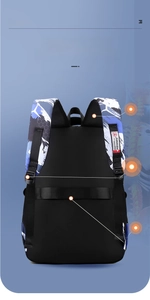 Ergonomic back panel of camo backpack featuring luggage strap and padded shoulder straps