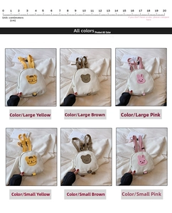 Size comparison chart for canvas kids backpacks with tiger bear and bunny designs