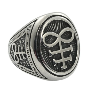 Vintage silver gothic skull ring with Leviathan cross relief on high-quality stainless steel