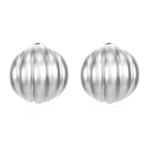 French vintage silver ribbed spherical stud earrings with geometric vertical texture