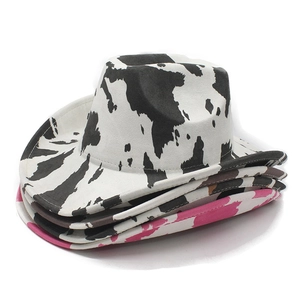 Western Cowboy Hat Cow Print Polyester Suede Wide Brim Retro Style Adjustable Drawstring For Party Outdoors