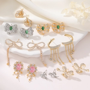 Elegant collection of S925 silver bow and tassel earrings with zircon and pearls