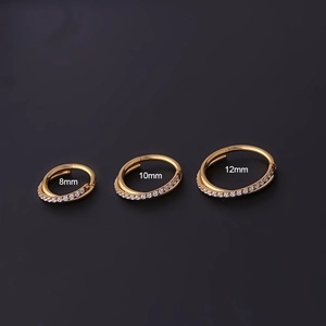 Three gold stainless steel seamless rings with zircon stones in 8mm, 10mm, and 12mm sizes