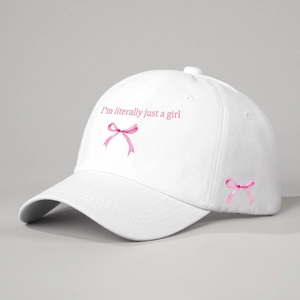 Washed Cotton Baseball Cap Im Literally Just A Girl Pink Ribbon Bow Retro Adjustable Aesthetic Sun Hat