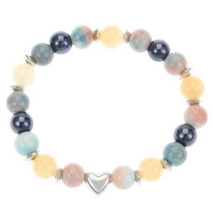 Bracelet en jaspe zèbre rose avec pendentif cœur et perles marbrées
