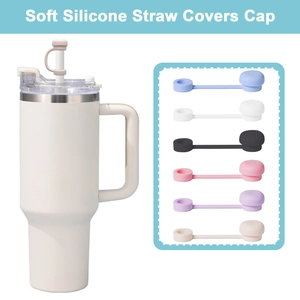 Close-up of colorful soft silicone flower straw covers for 10mm tumbler straws