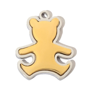 Macro shot of bear pendant showing dual-tone polished silver and matte gold finish