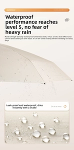 Detail of high-density waterproof fabric on a beige folding umbrella with water droplets