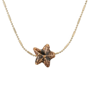 Golden bead and tube chain necklace featuring a brown natural texture starfish pendant