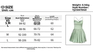 Detailed size chart for sexy backless strap dress with bust, waist and length measurements