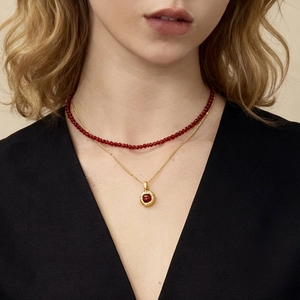 Layered Necklace Gold Plated Tiger Eye Agate Beaded Chain Retro Round Pendant Clavicle Jewelry For Women
