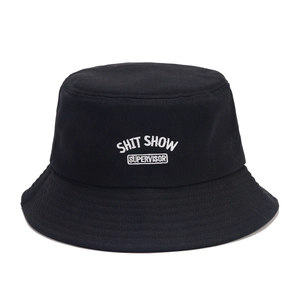 Streetwear black cotton bucket hat with white Shit Show Supervisor embroidery