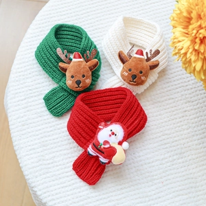 Three Christmas knitted scarves for dogs and cats with Santa and reindeer decor