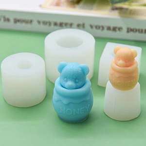 Bear In Honey Jar Silicone Mold DIY Handmade Cake Fondant Chocolate Candle Soap Plaster Cute Cartoon Animal Flexible Crafting
