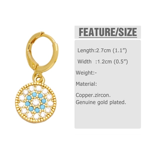 Detailed size specifications for vintage evil eye earrings with gold plating and zircons