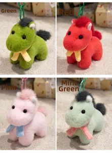 Plush pony keychains in green, red, pink and mint with colorful clips and scarves