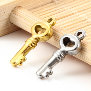 Gold and silver stainless steel heart key pendants for DIY jewelry making