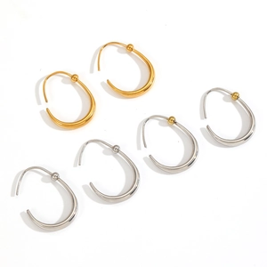 Minimalist U-shaped hoop earrings with beads in gold and silver stainless steel sets