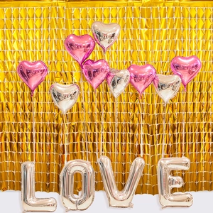 Metallic Foil Fringe Curtain Square Pattern Self Adhesive Wall Backdrop For Birthday Wedding Party Event Decoration