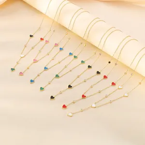 Stainless Steel Heart Pendant Necklace Shell Inlaid Rhinestone Y-Shaped Tassel Long Choker Fashion Commute Women Jewelry