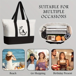 Detail view of large canvas tote bag showing interior storage and multi-scene usage