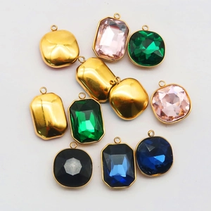 Colorful crystal pendants with stainless steel frames in various geometric shapes