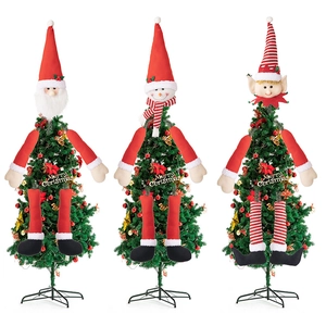 Detailed plush Santa, Snowman and Elf tree hugger decorations with Merry Christmas signs