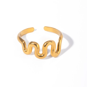 Minimalist 18k gold plated wave-shaped stainless steel open ring for women