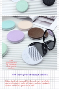 Detail of creative chocolate cookie-shaped portable makeup mirror and folding comb set