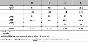 Detailed size chart for printed shirt showing bust and length measurements in cm