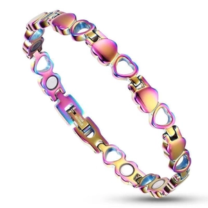 Bracciale magnetico in acciaio inossidabile con maglie a cuore in colori arcobaleno