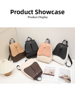 Detailed view of fashionable mini backpacks in five chic colors with lettered straps
