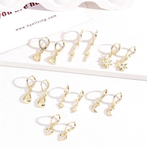 Gold Plated Brass Zircon Earrings Geometric Moon Star Lightning Heart Water Drop Dangle Pendants Fashion Jewelry Women