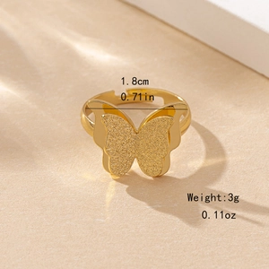 Golden double-layered butterfly ring with frosted and mirror finish in adjustable size