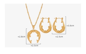 Detailed size specifications for gold koi fish pendant necklace and earring set