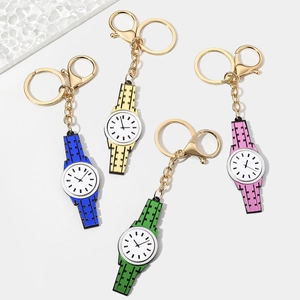 Colorful retro watch-shaped acrylic keychains set with gold lobster clasps and rings