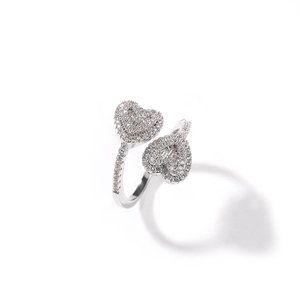 Sparkling silver open heart ring with iced out crystals for a hip hop fashion style