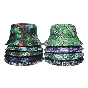 Tropical Print Bucket Hat Summer Beach Sun Protection Polyester Fisherman Hat Floral Fruit Palm Leaf Patterns For Women