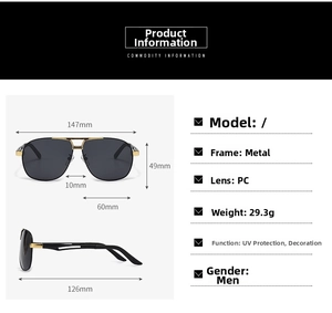 Detailed size specifications and dimensions for pilot style polarized sunglasses