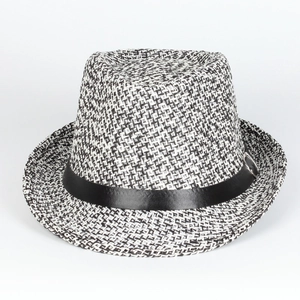 Unisex British Panama straw hat with black leather band and silver buckle on white background