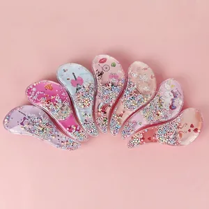 Transparent cartoon detangling hairbrush set with colorful glitter beads and unicorn patterns