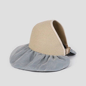 Women Open Top Sun Hat Straw Organza Foldable Large Brim Breathable UV Protection Summer Beach Vacation