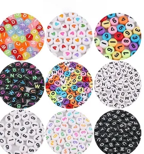 Detailed grid of 4x7mm acrylic alphabet and number beads for DIY jewelry making sets