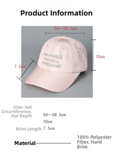 Detaillierte Größentabelle für rosa Polyester-Baseballkappe mit 54-58,5cm Kopfumfang