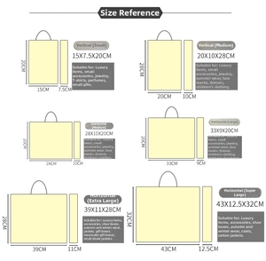 Size chart showing dimensions for small and large white paper gift shopping bags