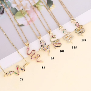 18K gold plated snake pendant necklace set with colorful zircon and fine cross chain