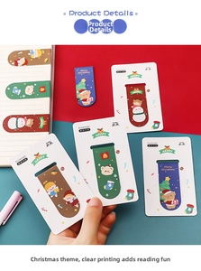 Detailed view of Christmas magnetic bookmarks featuring cute teddy bear and snowman designs